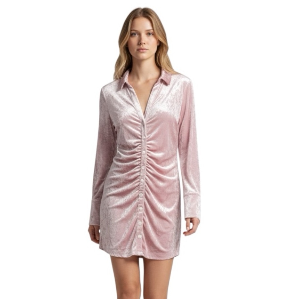 Free People Velvet Ruched Mini Dress Pink XS